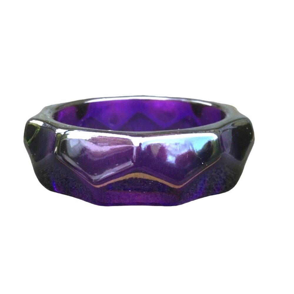 Chunky 1980s Dark Purple Faceted Lucite Bangle Bracelet Optic Effect Size Small/ - Picture 4 of 7